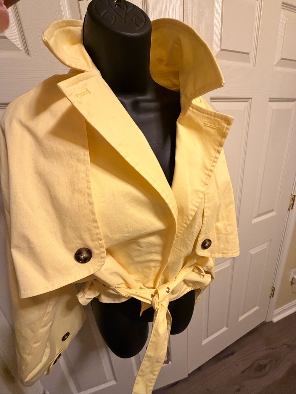 Yellow Women's Cropped Trench Jacket with Tie Waist